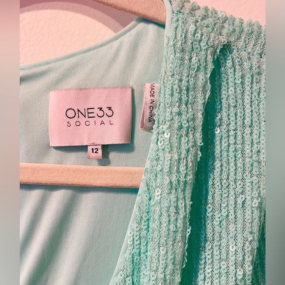 One33 Social Cascade Ruffle Sequin Minidress In Aqua Size 12 - Picture 5 of 5